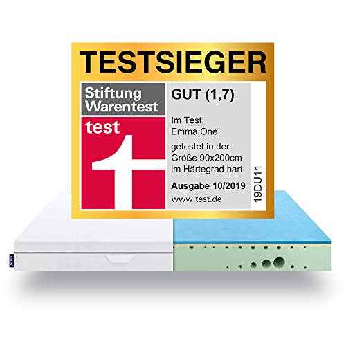 EMMA One Matratze TESTSIEGER Stiftung Warentest 10/2019 - Liegegefühl Hart - 90x200 cm - ergonomische 7 Zonen Matratze - atmungsaktiv - Öko Tex Zertifiziert - Entwickelt in Deutschland