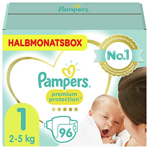 Pampers Baby Windeln Größe 1 (2-5kg) Premium Protection, 96 Stück, HALBMONATSBOX, Pampers Weichster Komfort Und Schutz